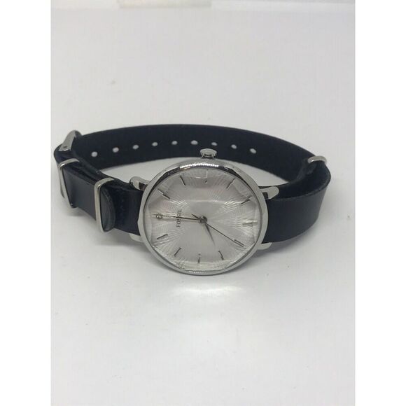 Fossil Le1032 Women's Black Leather Analog White Dial Quartz Genuine Watch No36 - Picture 5 of 9